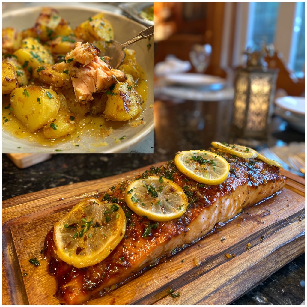 Honey Lemon Butter Salmon with Crispy Potatoes